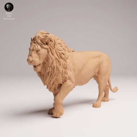 León Macho de Pie Enfadado – Miniatura de Fauna Africana en Resina 3D