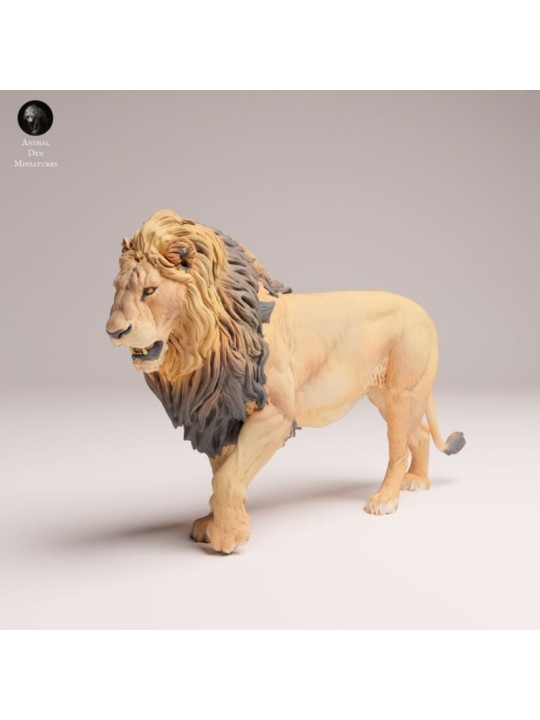 Angry Standing Male Lion – African Wildlife Miniature in 3D Resin