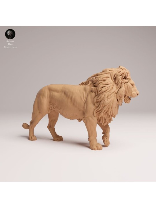 León Macho de Pie Enfadado – Miniatura de Fauna Africana en Resina 3D