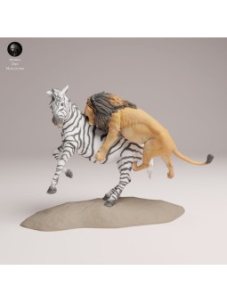 Lion Hunting Zebra – 3D Resin Wildlife Diorama