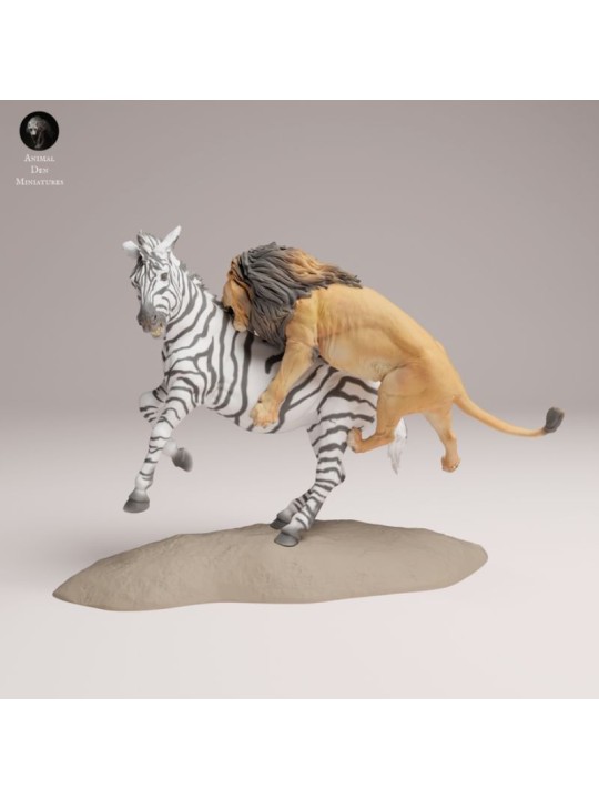 Lion Hunting Zebra – 3D Resin Wildlife Diorama