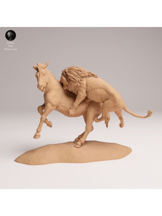 Lion Hunting Zebra – 3D Resin Wildlife Diorama
