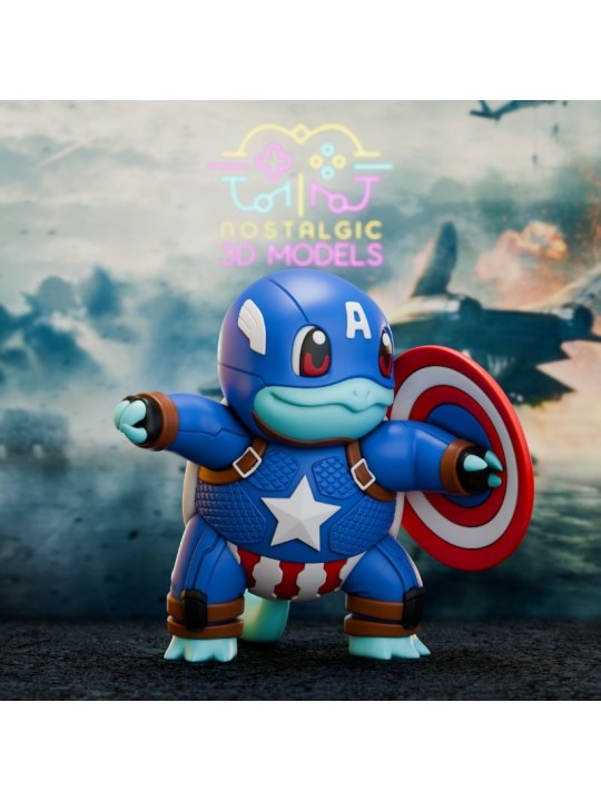 Squirtle Capitán América – Miniatura Chibi en Resina 3D (35 mm y 54 mm)