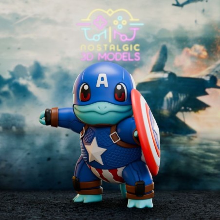 Squirtle Capitán América – Miniatura Chibi en Resina 3D (35 mm y 54 mm)