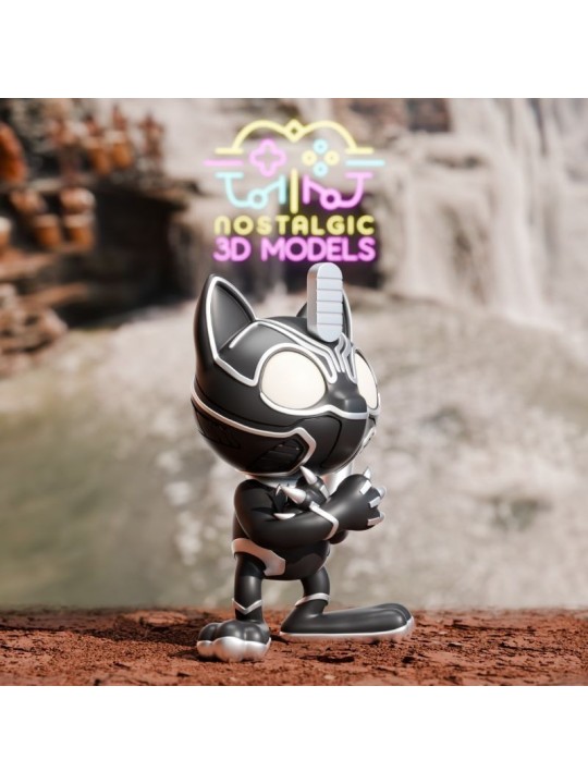 Meowth Black Panther Chibi | Miniatura en Resina 3D