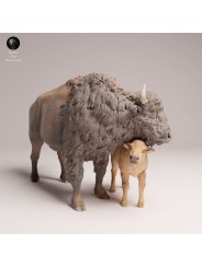 American Bison Cow with Calf | Resin Miniature
