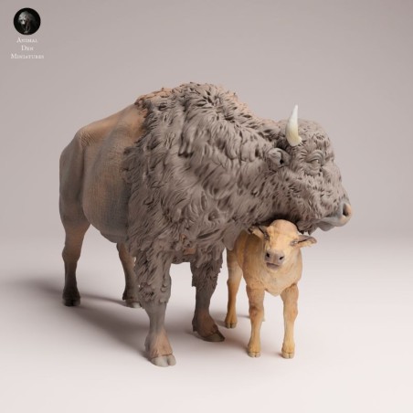 American Bison Cow with Calf | Resin Miniature