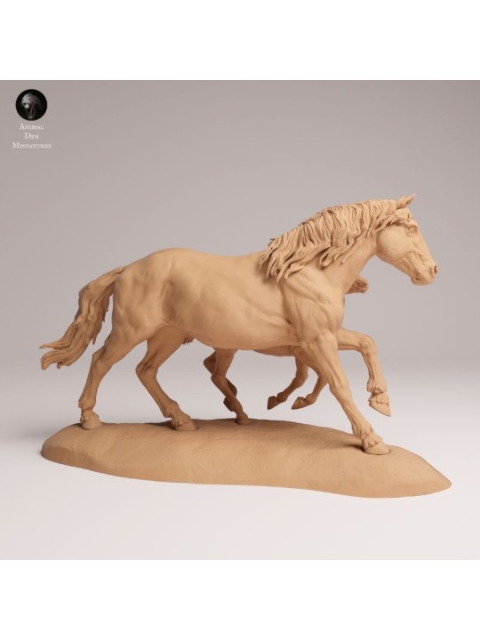 Yegua Mustang Corriendo con Cría | Miniatura en Resina