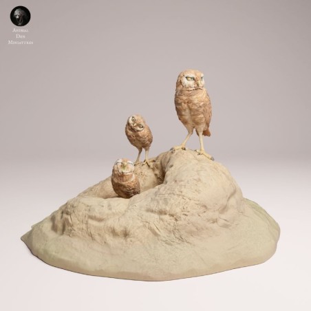 Burrowing Owls in Burrow Scene | Resin Miniature