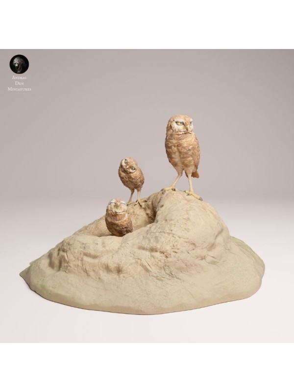 Burrowing Owls in Burrow Scene | Resin Miniature
