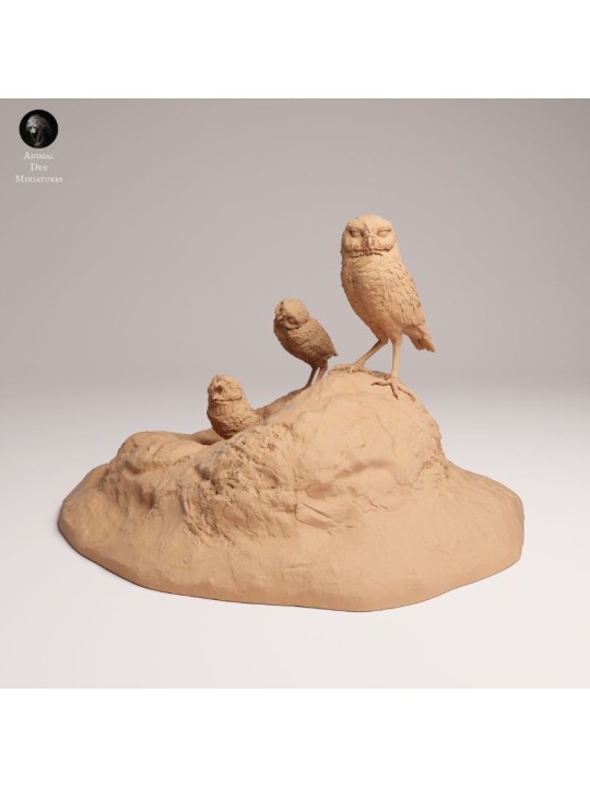 Burrowing Owls in Burrow Scene | Resin Miniature