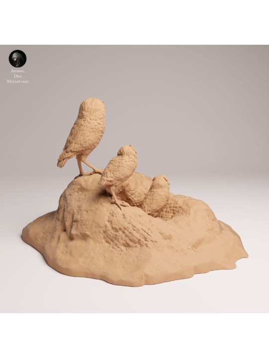 Burrowing Owls in Burrow Scene | Resin Miniature