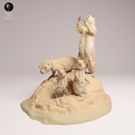 Prairie Dog Family in Burrow Scene | Resin Miniature