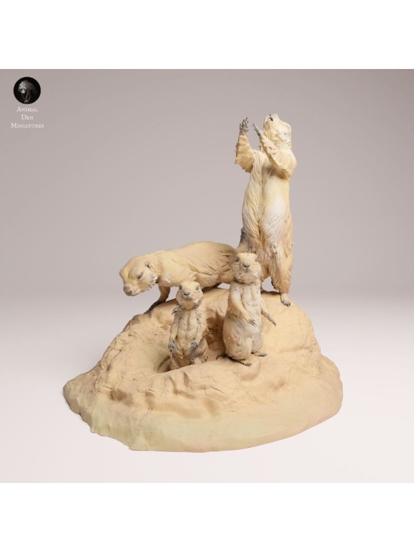 Prairie Dog Family in Burrow Scene | Resin Miniature