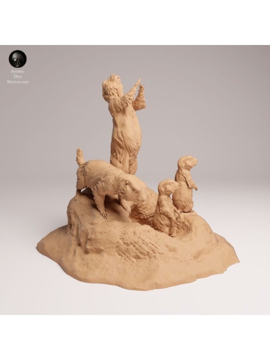 Prairie Dog Family in Burrow Scene | Resin Miniature