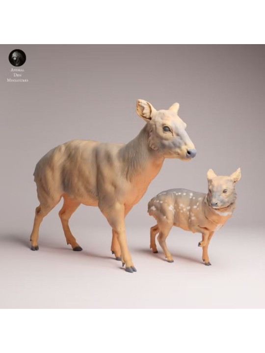 Pudu Doe with Fawn Resin Scene | South American Wildlife Diorama