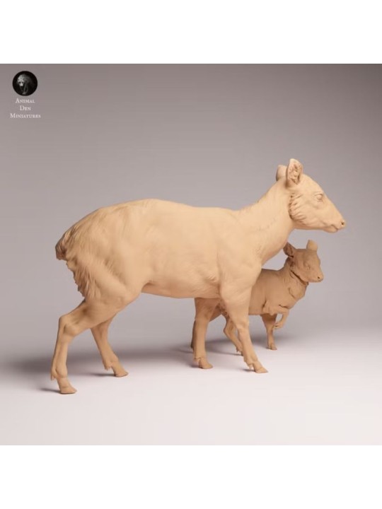 Cierva Pudú y Cervatillo en Resina | Escena de Fauna Sudamericana