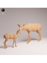 Gamo Europeo Hembra y Cervatillo en Resina | Escena de Fauna Europea