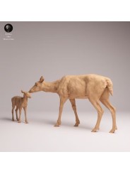 Gamo Europeo Hembra y Cervatillo en Resina | Escena de Fauna Europea