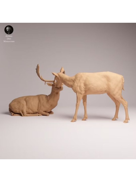 European Fallow Deer Pair Resin Scene | European Wildlife Diorama