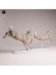 White-tailed Deer Pair Running Resin Scene | North American Wildlife Diorama