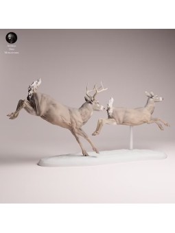 White-tailed Deer Pair Running Resin Scene | North American Wildlife Diorama