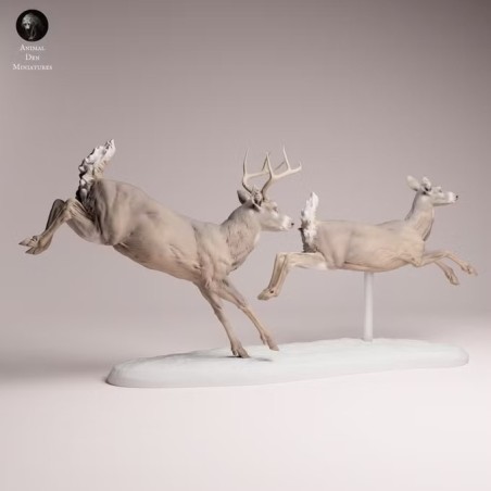 White-tailed Deer Pair Running Resin Scene | North American Wildlife Diorama