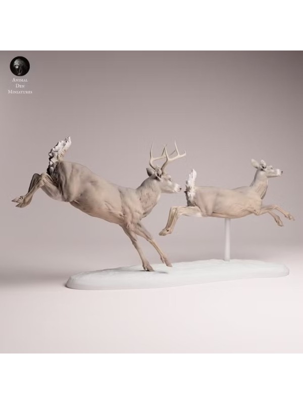 White-tailed Deer Pair Running Resin Scene | North American Wildlife Diorama