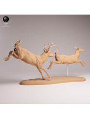 White-tailed Deer Pair Running Resin Scene | North American Wildlife Diorama