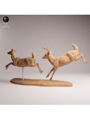 White-tailed Deer Pair Running Resin Scene | North American Wildlife Diorama