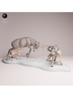 Mule Deer vs Grey Wolf Resin Scene | North American Wildlife Diorama