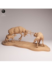 Ciervo Mulo vs Lobo Gris en Resina | Escena Naturalista de Fauna Norteamericana
