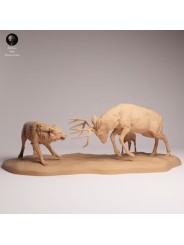Mule Deer vs Grey Wolf Resin Scene | North American Wildlife Diorama
