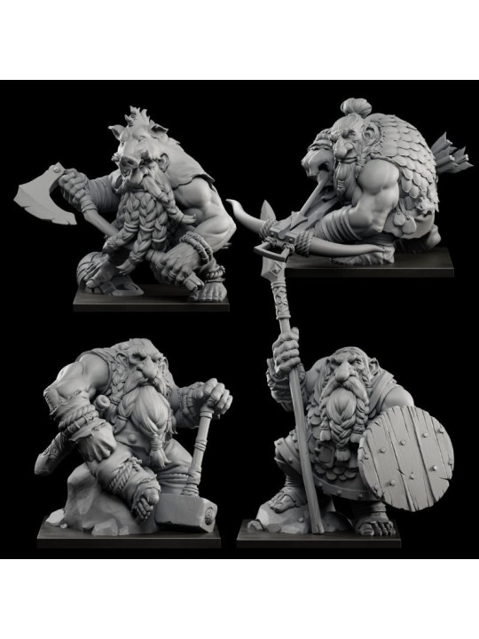 Brotherhood Of Boar 60 Mm Pack | 4 Fantasy Dwarf Miniatures
