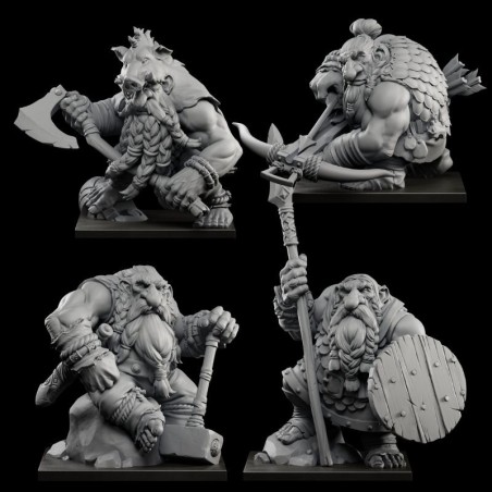 Pack Brotherhood Of Boar 60 Mm | 4 Enanos Fantasy En Resina