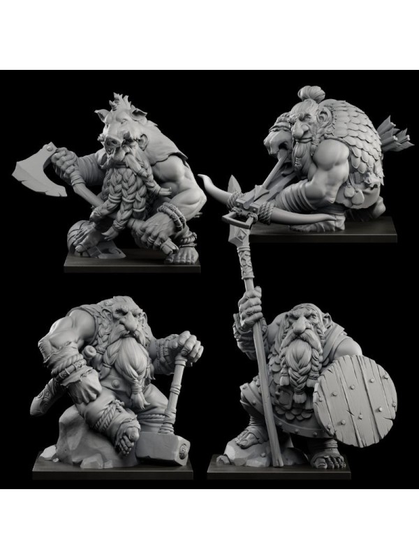 Pack Brotherhood Of Boar 60 Mm | 4 Enanos Fantasy En Resina